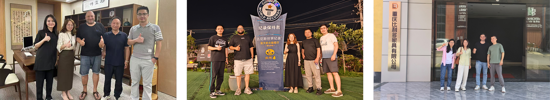 China furniture manufacturer client visit factory gallery, demonstrating international collaboration and professional manufacturing in furniture industry.